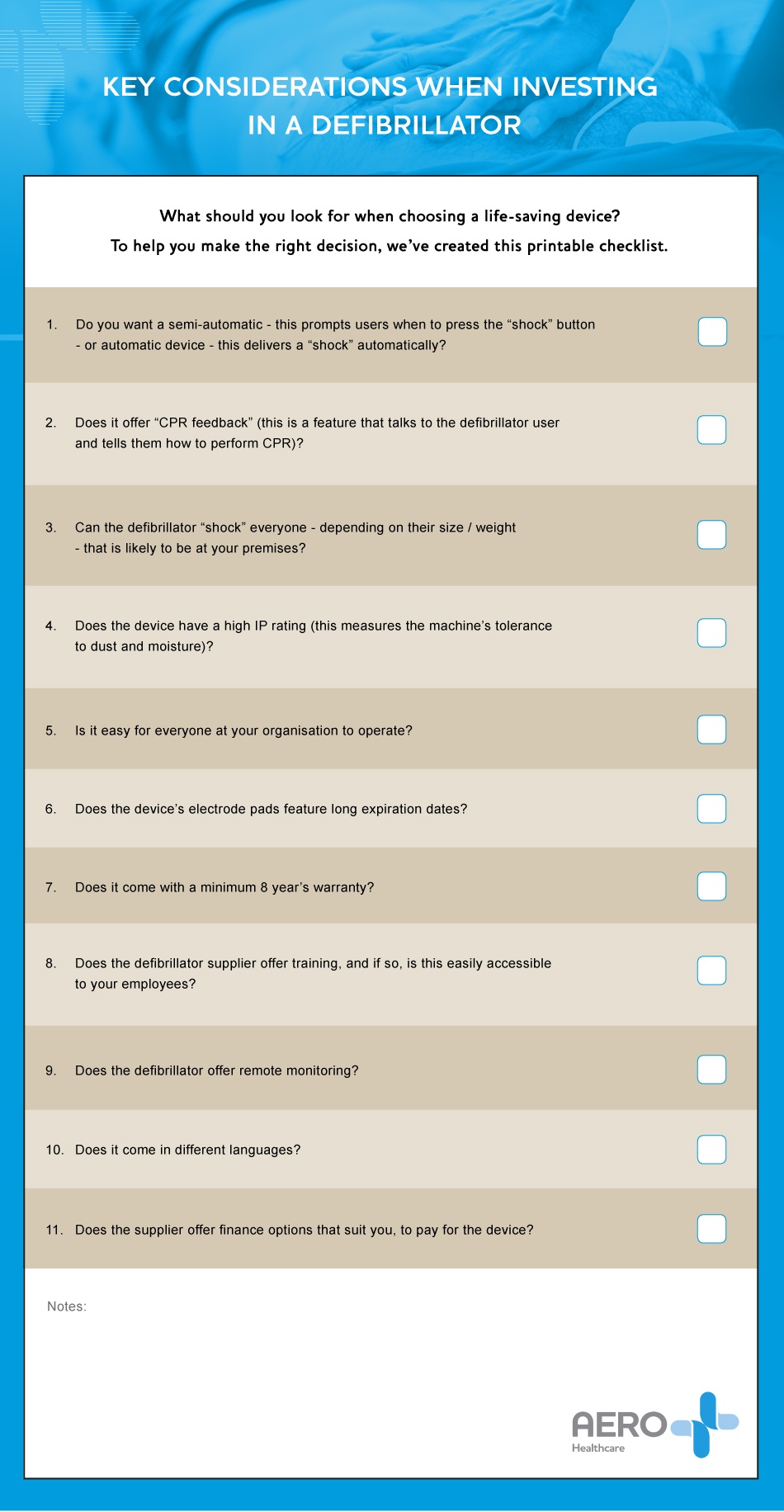 [Checklist] Key considerations when investing in a defibrillator Aero
